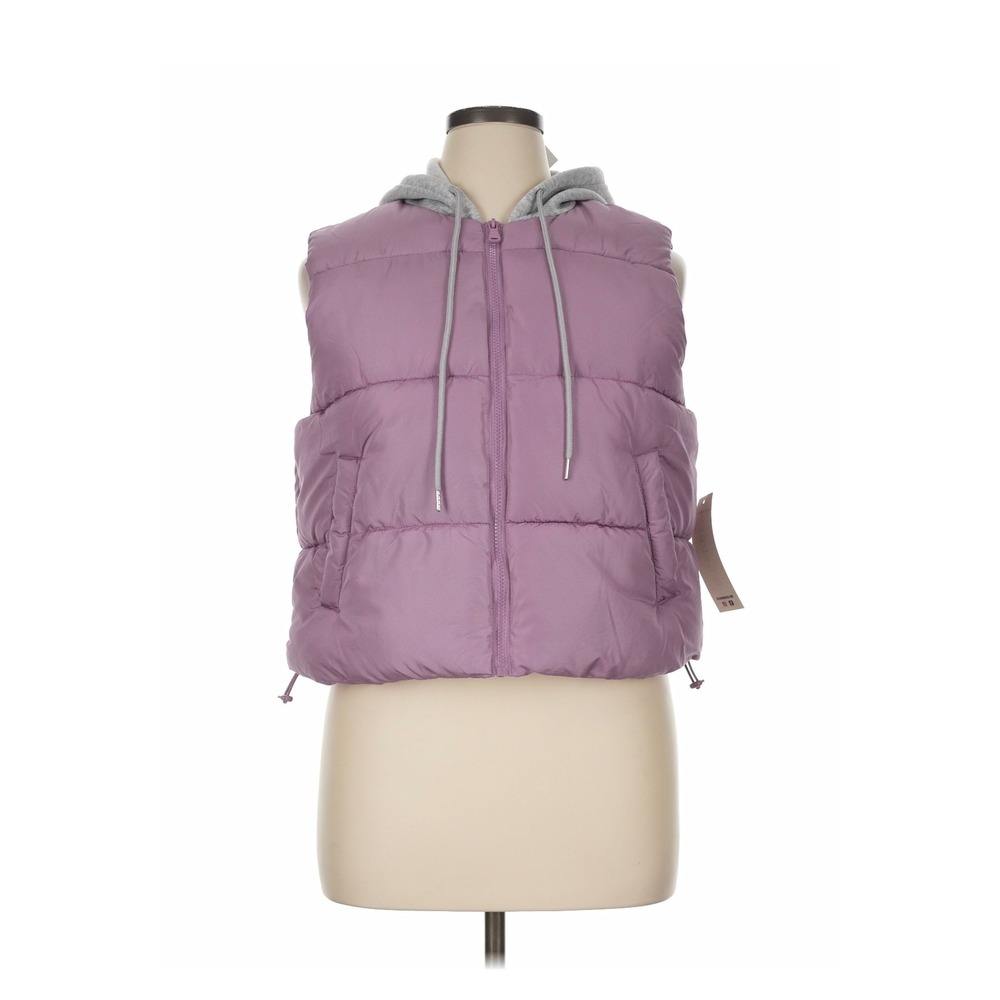 Madden Girl Puffer Vest Women XL Purple NWT Hooded Cropped Quilted Sleeveless